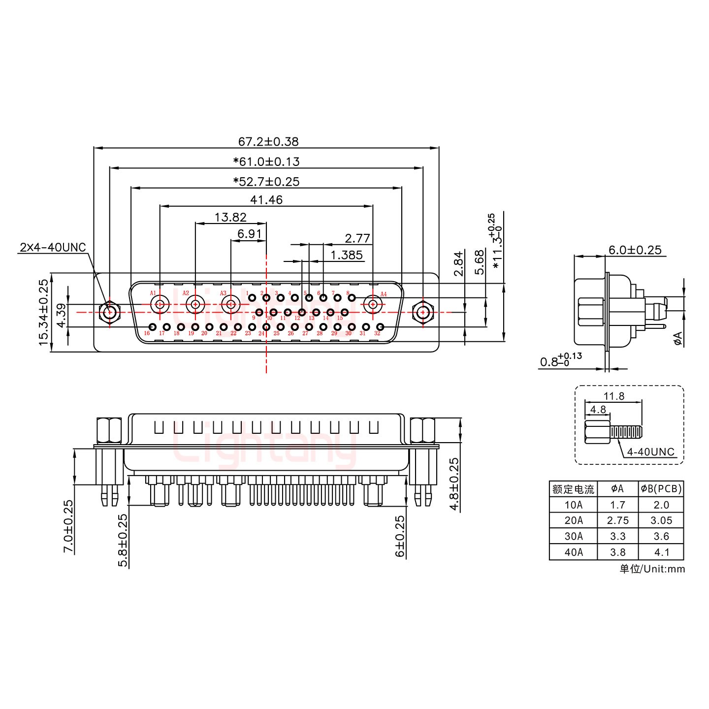 36W4公PCB直插板/鉚魚(yú)叉7.0/大電流30A