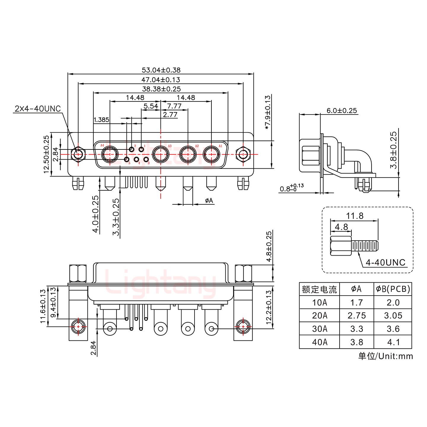 9W4母PCB彎插板/鉚支架11.6/大電流40A