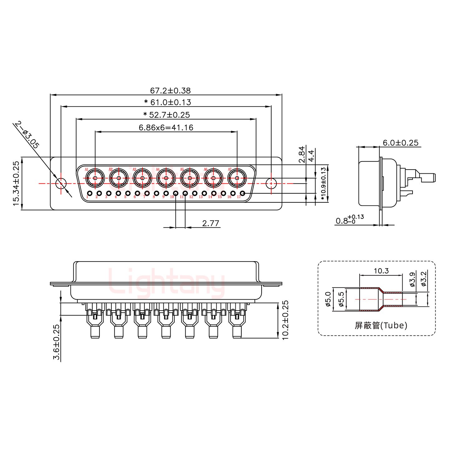 24W7母焊線(xiàn)式50歐姆+50P金屬外殼1745彎出線(xiàn)4~12mm