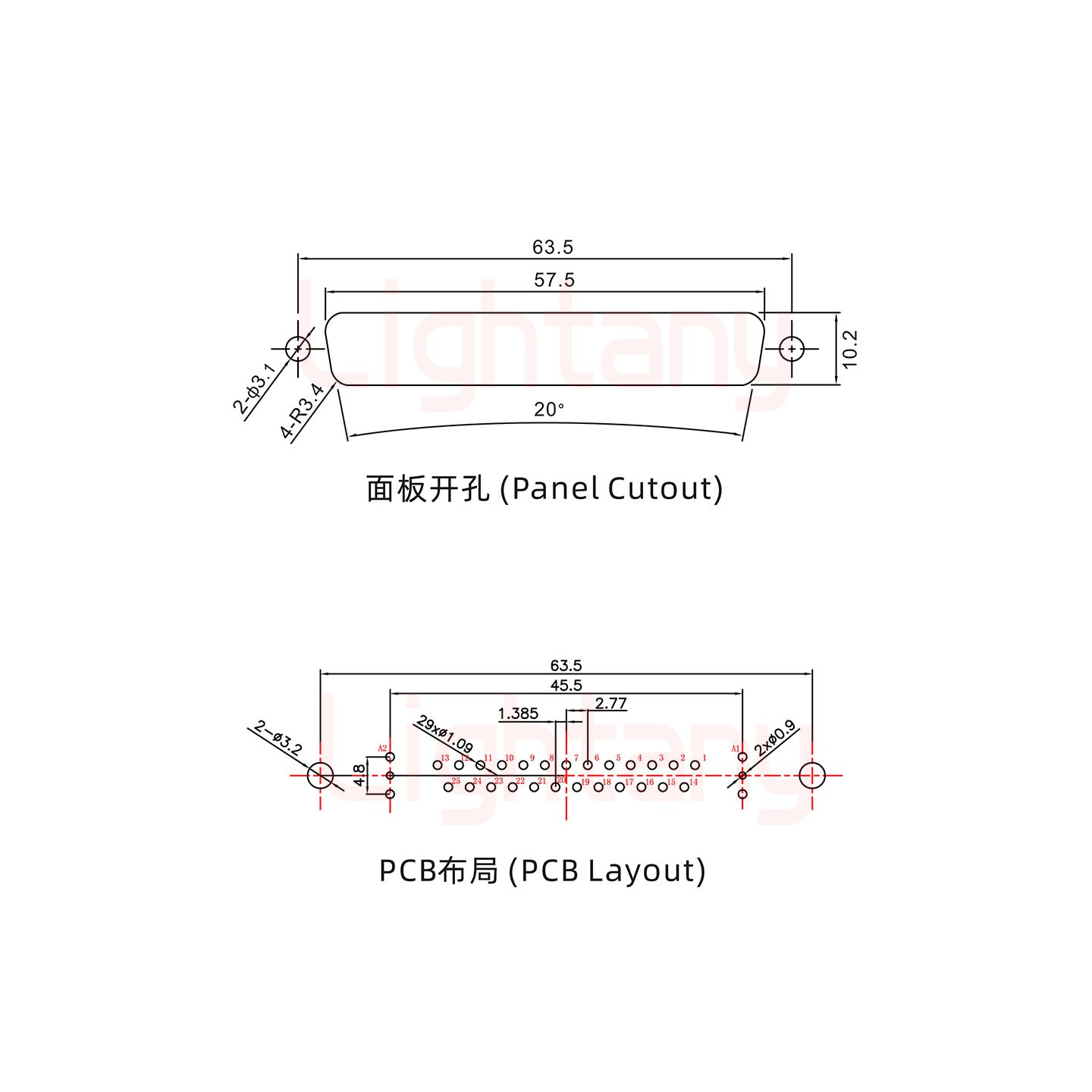 27W2母PCB直插板/鉚魚(yú)叉7.0/射頻同軸50歐姆