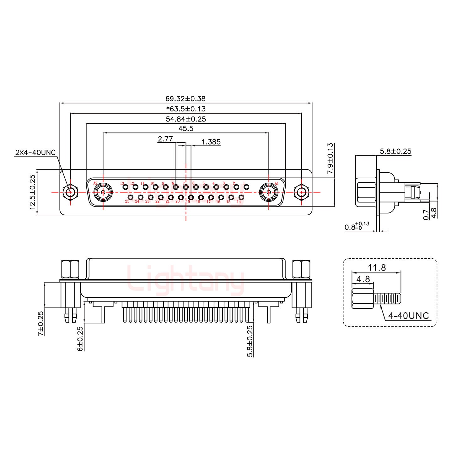 27W2母PCB直插板/鉚魚(yú)叉7.0/射頻同軸50歐姆