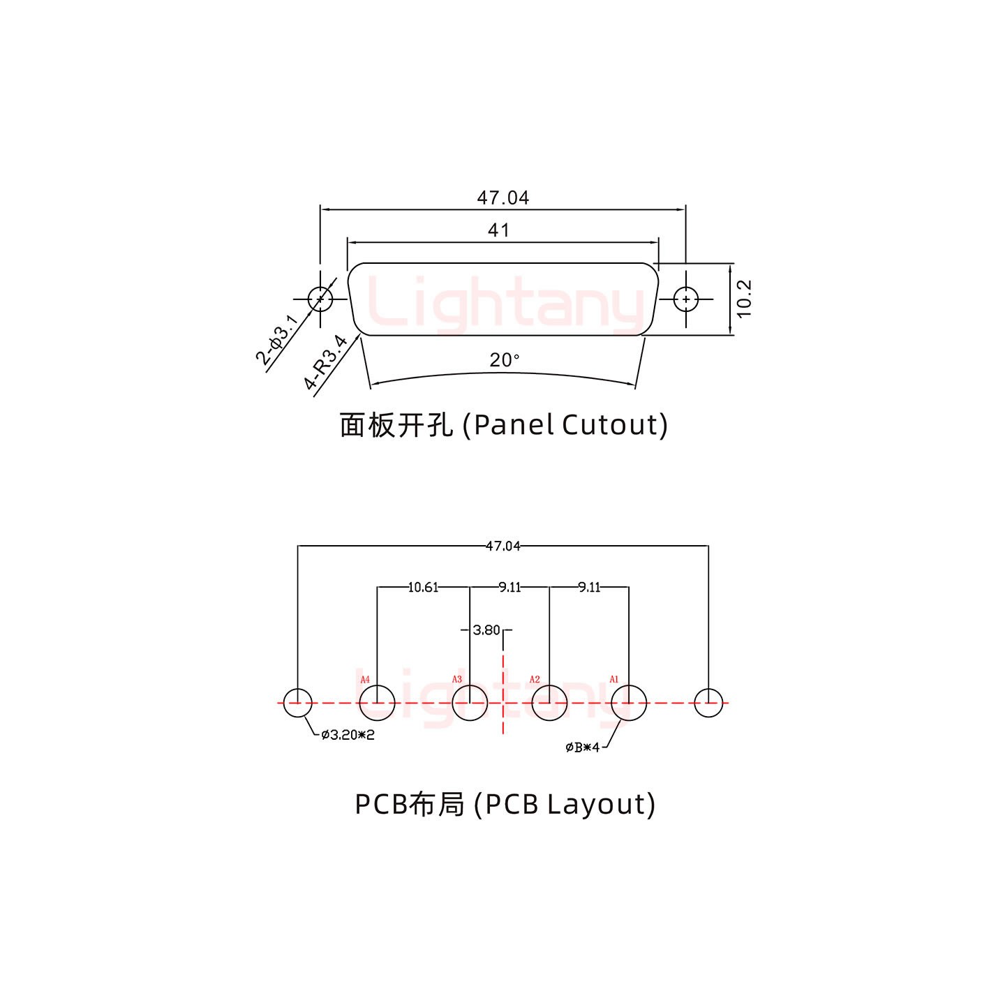 4W4母PCB直插板/鉚魚(yú)叉7.0/大電流20A