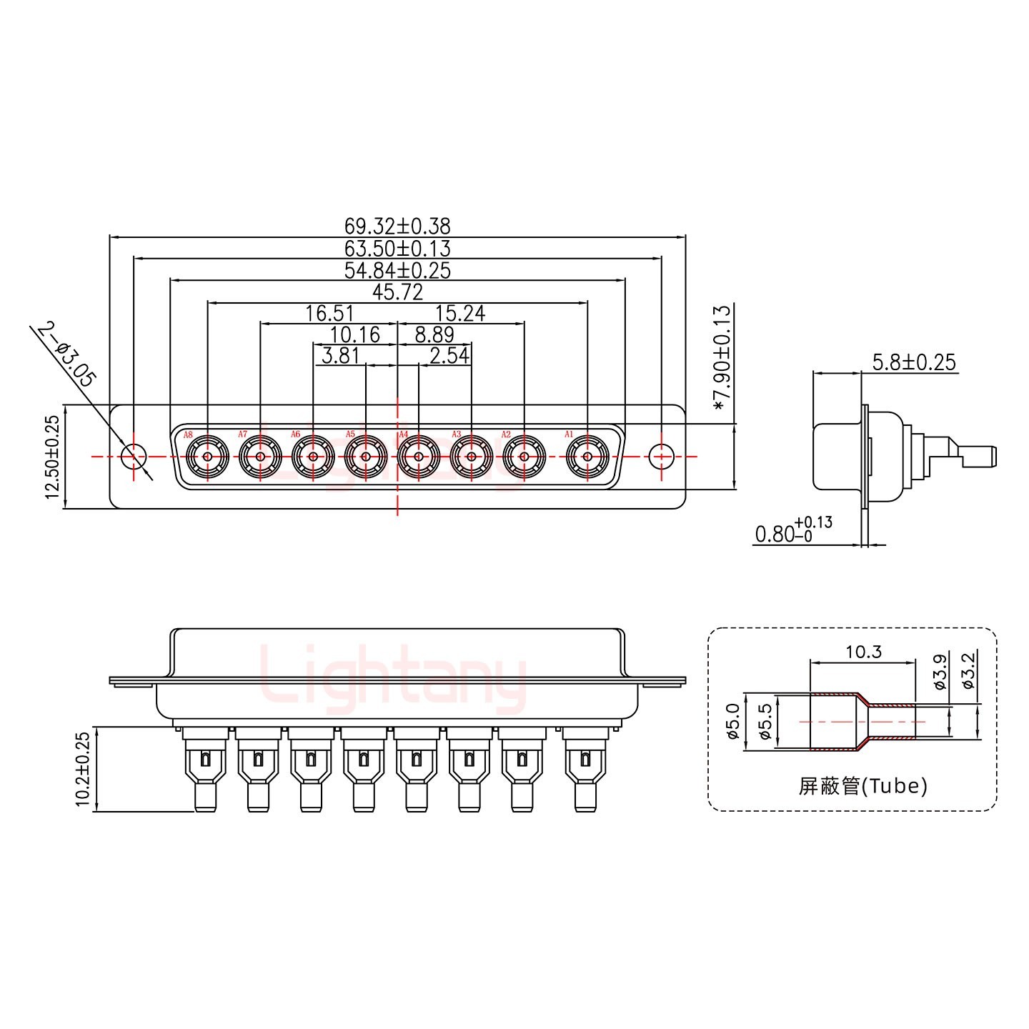 8W8母頭焊線(xiàn)+防水接頭/線(xiàn)徑5~11mm/射頻同軸75歐姆