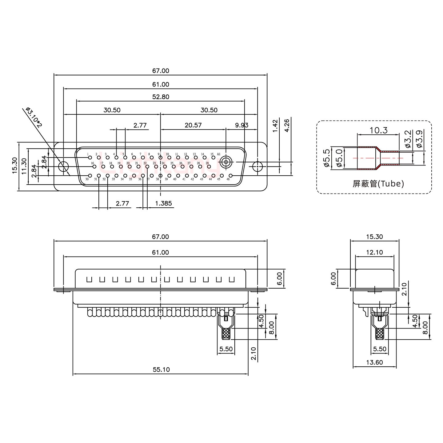 43W2公頭焊線(xiàn)+防水接頭/線(xiàn)徑5~11mm/射頻同軸75歐姆
