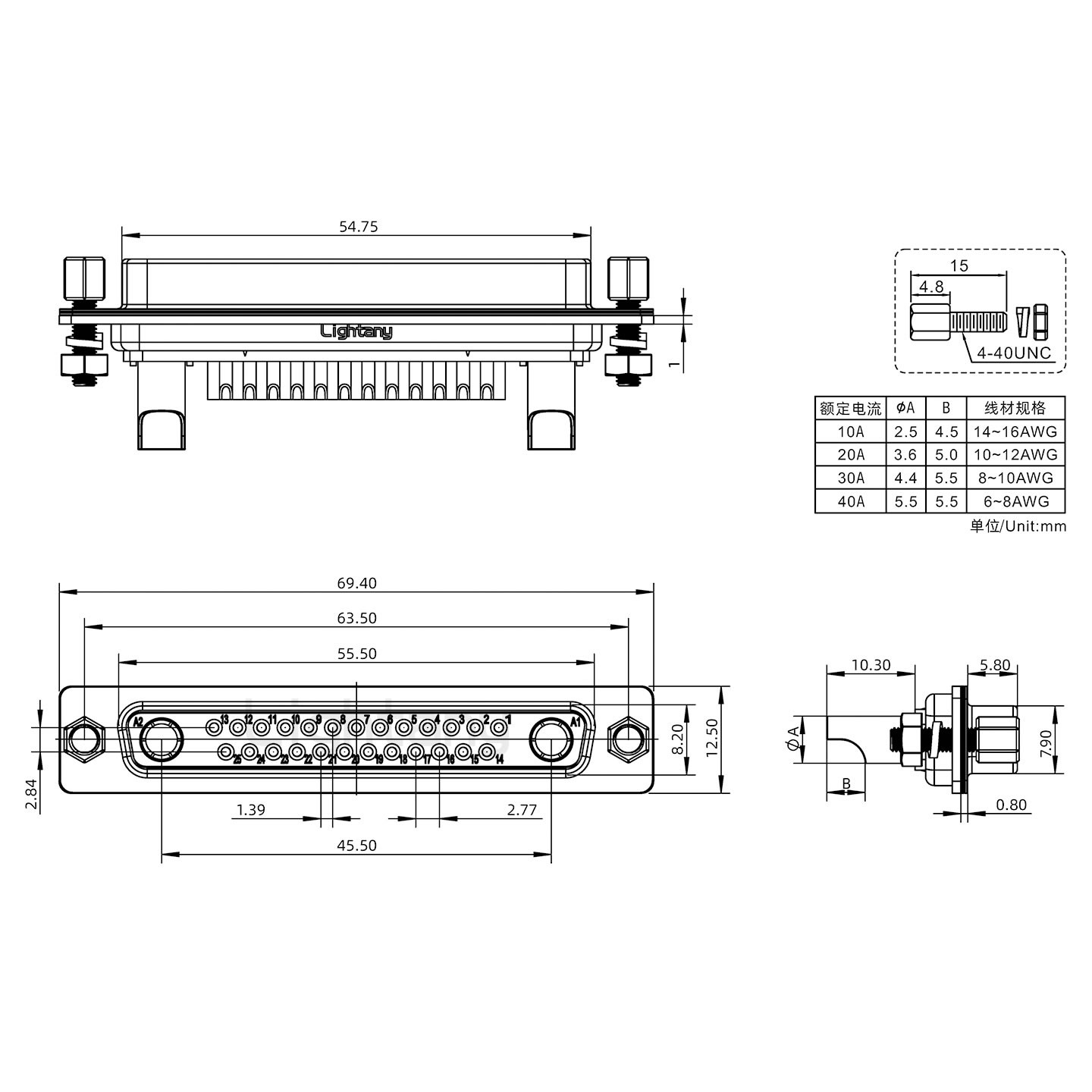 24W7母焊線(xiàn)式/鎖螺絲螺母+防水墊片/大電流40A