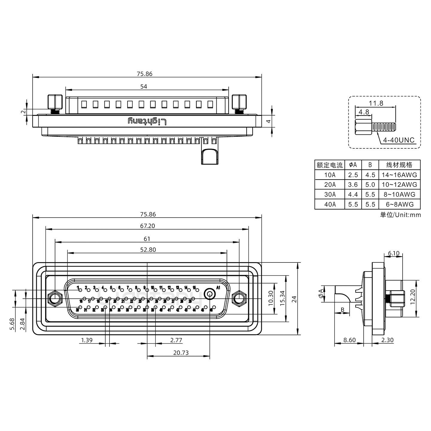 防水47W1公焊線(xiàn)式/鎖螺絲/大電流40A